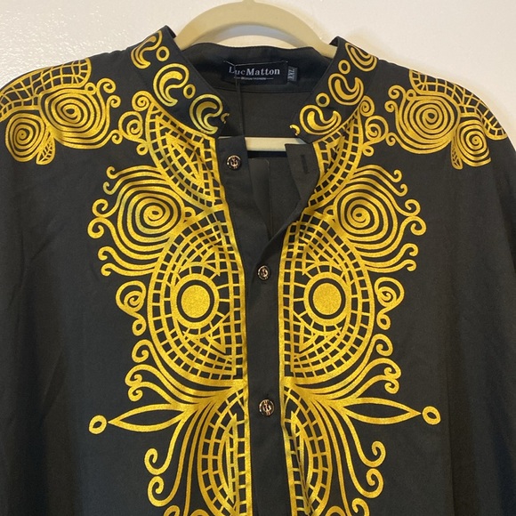 LUC MATTON African Dashiki Black and Gold New with stags XXL - Picture 2 of 5